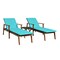 Acacia Wood Patio Chaise Lounge with Side Table 5 Position Turquoise